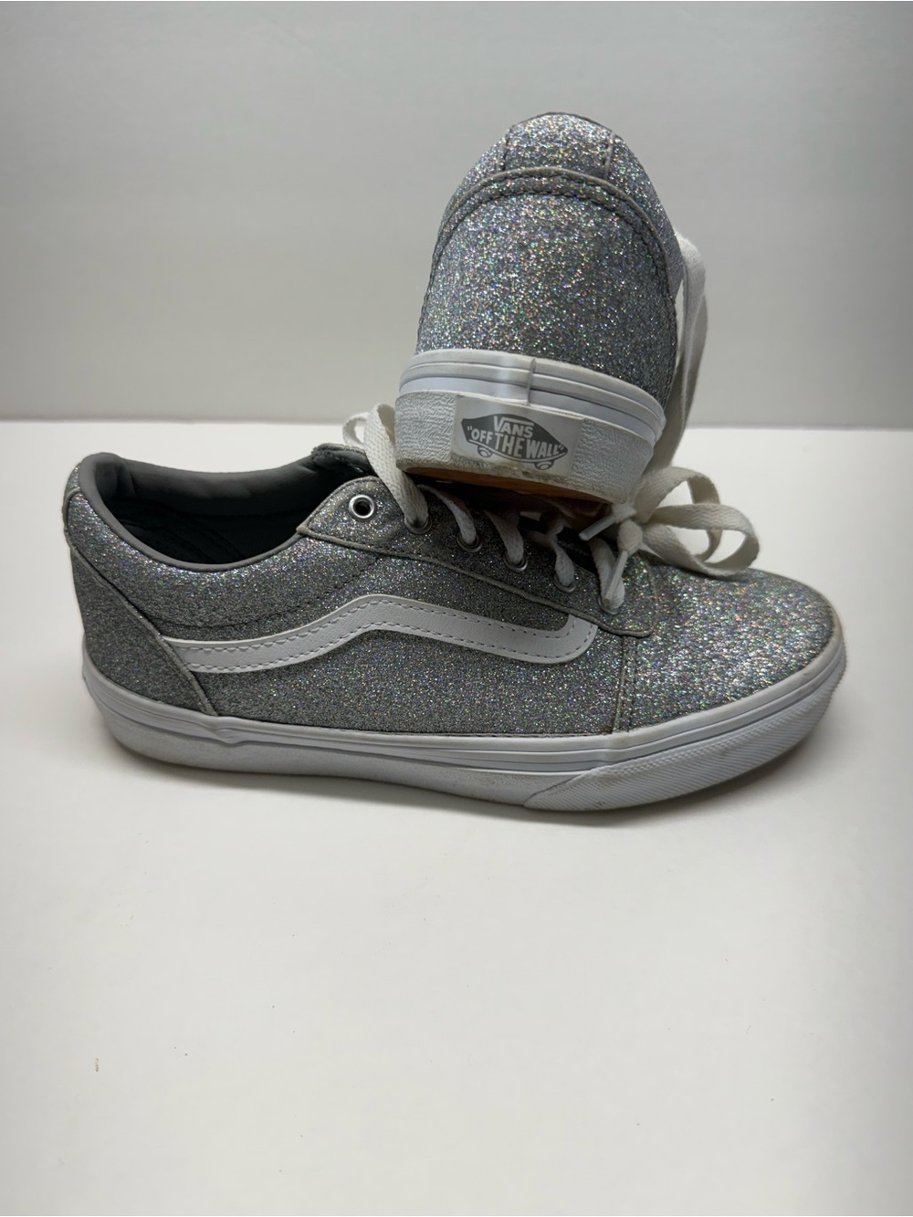 Vans Glitter Low Top Sneakers - Silver with White Stripe